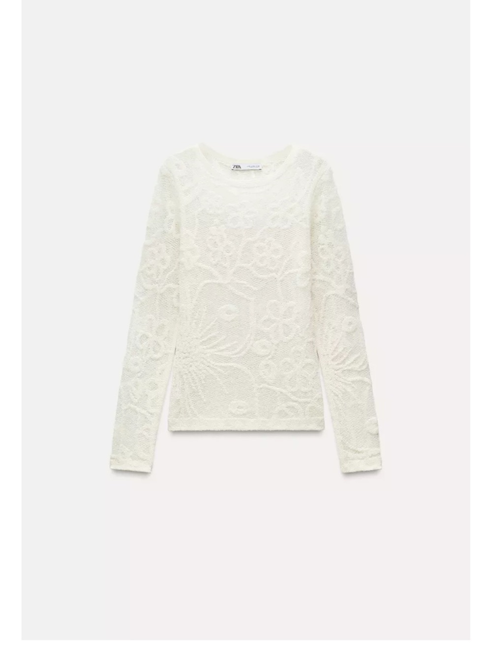 Zara Cream Floral Lace Long-Sleeve Top sz small NWOT